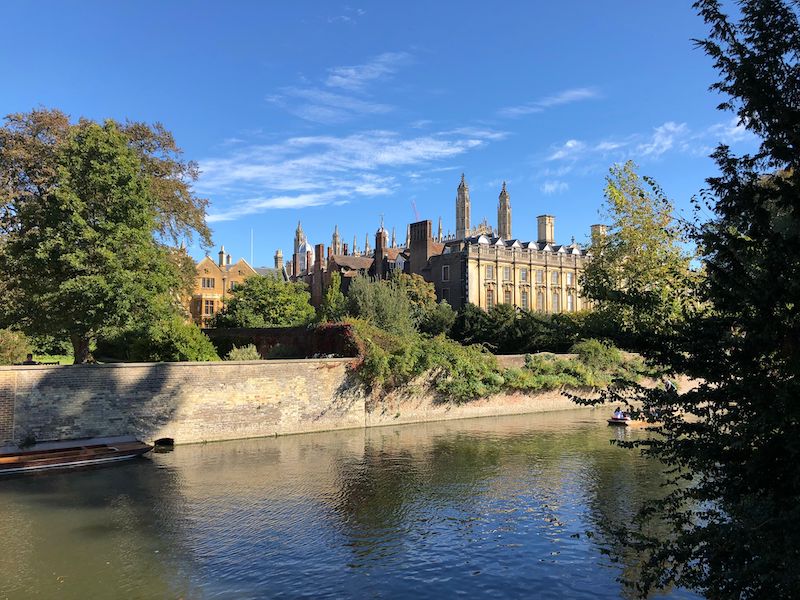 A scenic view of a river near Clare College, Cambridge, UK