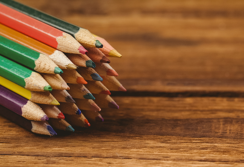 Colour pencils on desk