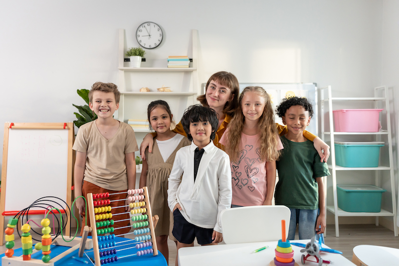 teacher and students at school