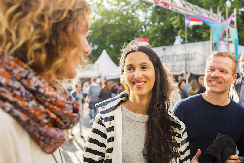 Smiling friends during festival