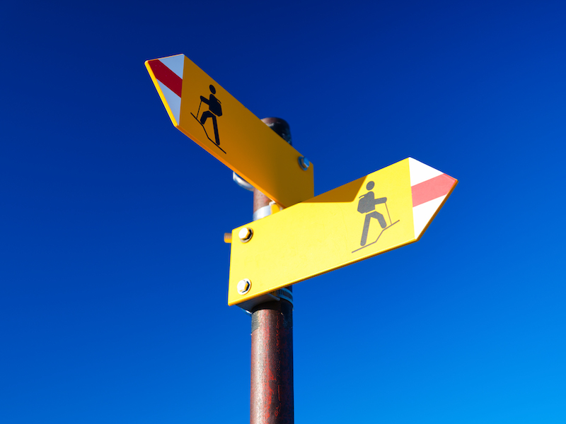 Directional marker for a mountain hike.