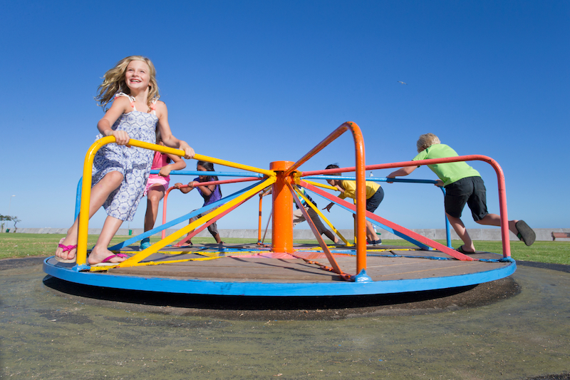 children on a roundabout