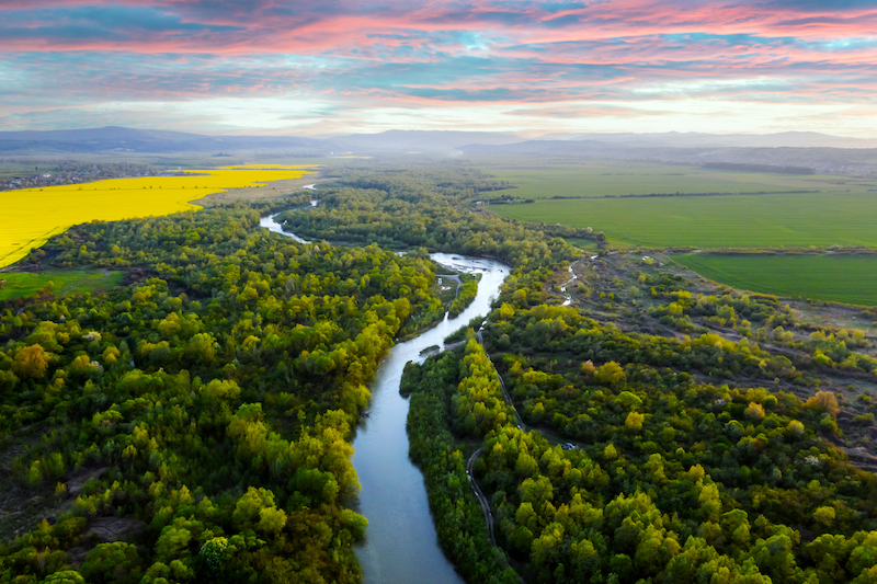 Flight through majestic river Dnister