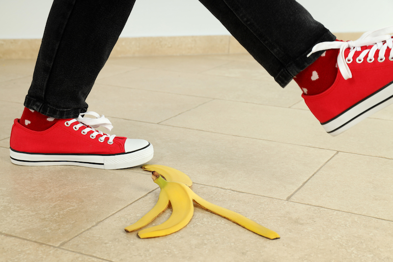 Concept of April Fool's Day prank with banana peel